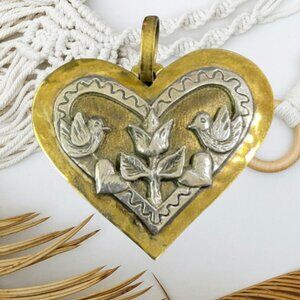 Vintage RARE Retired Jeep Collins Brass & Sterling Handmade Dove Heart Pendant